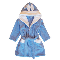 Памучен бебешки халат с уши Син